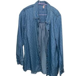 Red Camel Chambray Polka Dot Button Front Shirt | plus Size 2X